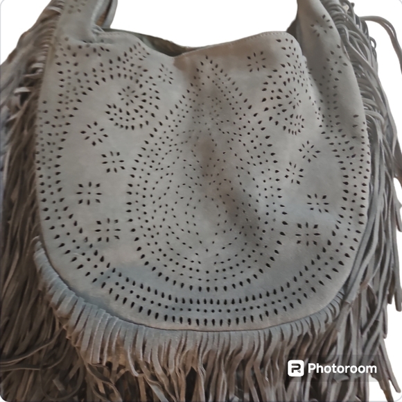 🥳SOLD🥳Johnny Was Elodie Laser Cut Suede Leather Fringe Shoulder Hobo Bag - Picture 2 of 15
